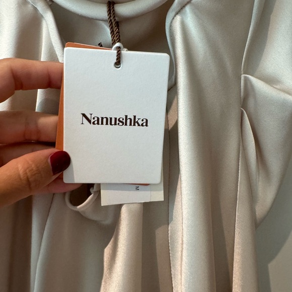 NANUSHKA • Malia Glossy Satin Mini Slip Dress in Creme • - Picture 6 of 9